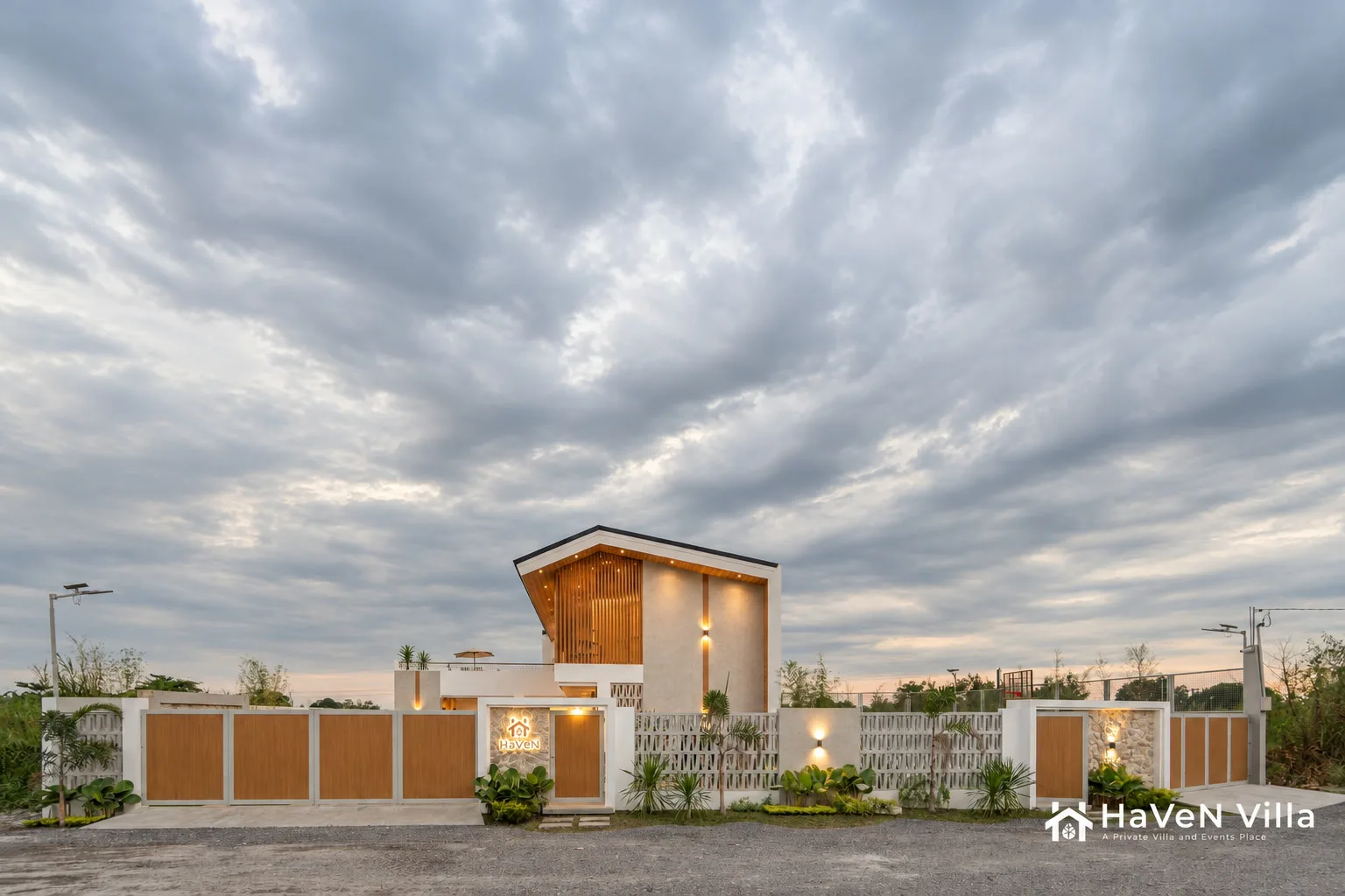 Haven Villa arrival framed by tropical planting